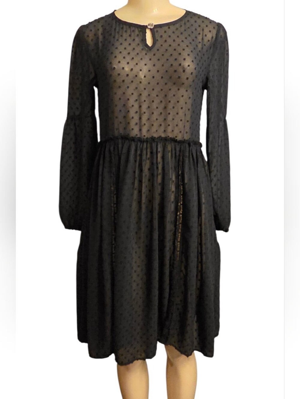 Matilda Jane Charlie Black Swiss Dot Sheer Dress XS No Slip Top Only